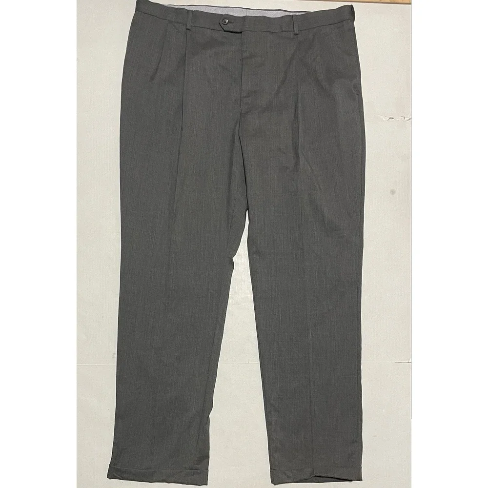 Hart Schaffner Marx Mens Dress Pants GRAY 42 x 33 WOOL Cuffed Hem PLEATED Casual
